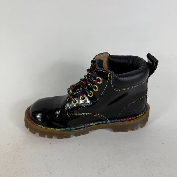 Dr. Martens Boots Kids 10 Black Patent Leather Lace-Up Round Toe Hiking - Picture 6 of 11